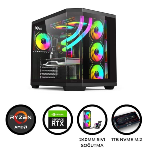 T52 Ryzen 7 5700X 32GB 1TB M.2 NVME RTX 5060 8GB 240MM Sıvı Soğutma Oyuncu Masaüstü Bilgisayarı