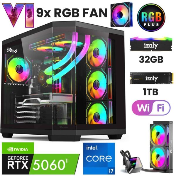 GTA 8X i7 14700F 32GB DDR5 1TB M.2 NVMe RTX 5060TI 16GB 240mm Sıvı Soğutma Oyuncu Masaüstü Bilgisayarı