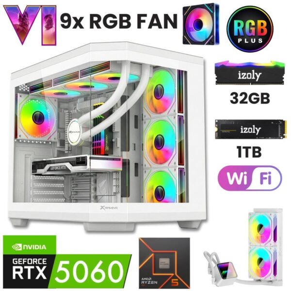 GTA 20X-White R5 7500F 32GB DDR5 1TB M.2 NVMe RTX 5060 8GB 240mm RGB Sıvı Soğutma Oyuncu Masaüstü Bilgisayarı