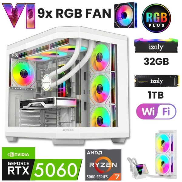 T52-White Ryzen 7 5700X 32GB 1TB M.2 NVME RTX 5060 8GB 240mm Sıvı Soğutma Oyuncu Masaüstü Bilgisayarı