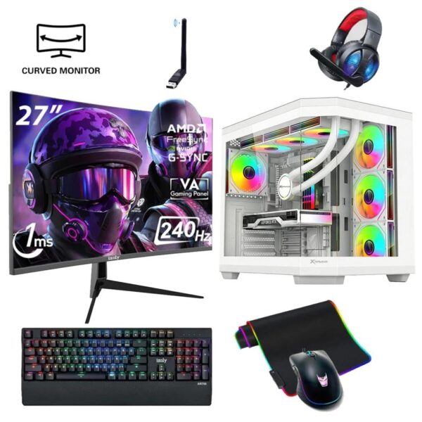 T52-Y White Ryzen 7 5700X 32GB 1TB M.2 NVME RTX 5060 8GB 240mm Sıvı Soğutma 27" 2400HZ Oyuncu Masaüstü Bilgisayarı