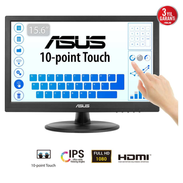 ASUS VT169HE 15.6" 5ms, 60Hz, Dokunmatik, HDMI, D-Sub, Düşük Mavi Işık, FreeSync, IPS Panel Monitör