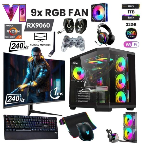 Baron-Y Ryzen 7 5700X 32GB 1TB M.2 NVME RX 9060XT 16GB 240mm Sıvı Soğutma 27" 240HZ Oyuncu Masaüstü Bilgisayarı