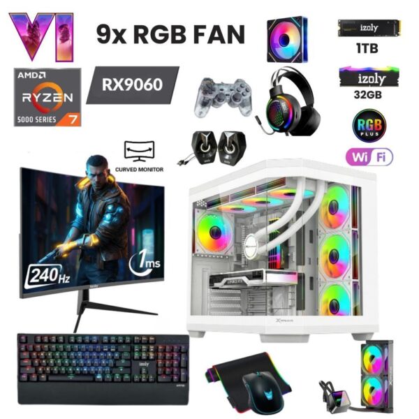 Baron-Y White Ryzen 7 5700X 32GB 1TB M.2 NVME RX 9060XT 16GB 240mm Sıvı Soğutma 27" 240HZ Oyuncu Masaüstü Bilgisayarı