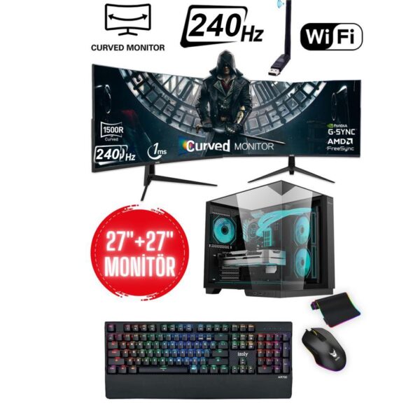 İzoly Mask X İ5-12400F 32GB 256GB M.2 NVMe 512GB SSD RTX 4060 8GB 27"+ 27" 200Hz Oyuncu OEM Paketi