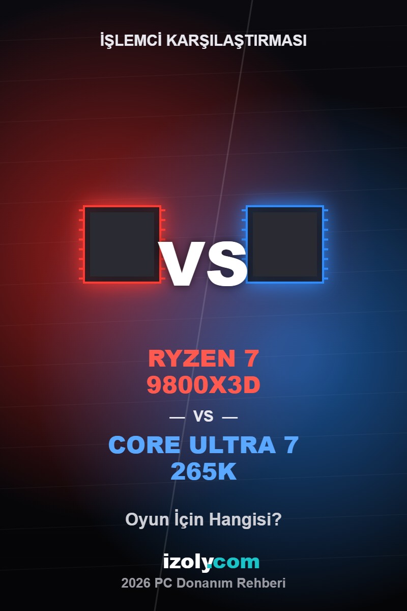 Ryzen 7 9800X3D vs Intel Core Ultra 7 265K işlemci karşılaştırması